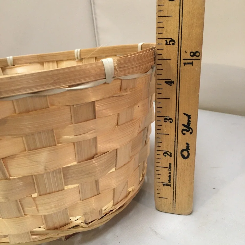 Woven Bamboo Basket Home Decor Small Natural Round Utility Storage Cottagecore